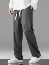 CHARCOAL MEN DRAWSTRING WAIST STRAIGHT LEG PANTS