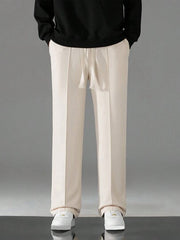 CREAM MEN DRAWSTRING WAIST STRAIGHT LEG PANTS
