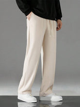 CREAM MEN DRAWSTRING WAIST STRAIGHT LEG PANTS