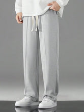 LIGHT GREY MEN DRAWSTRING WAIST STRAIGHT LEG PANTS