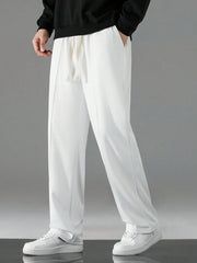 WHITE MEN DRAWSTRING WAIST STRAIGHT LEG PANTS