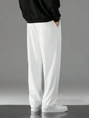 WHITE MEN DRAWSTRING WAIST STRAIGHT LEG PANTS