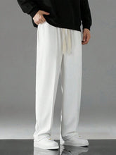 WHITE MEN DRAWSTRING WAIST STRAIGHT LEG PANTS