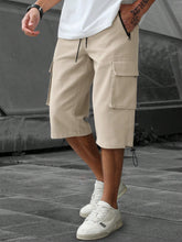 BEIGE FLIP POCKET DRAWSTRING WAIST SHORTS