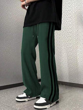 FOREST GREEN MEN'S COLOR BLOCK STRAIGHT STRIPED PANTS