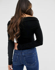 BLACK CROSS OVER BARDOT TOP WITH LONG SLEEVE