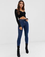 BLACK CROSS OVER BARDOT TOP WITH LONG SLEEVE
