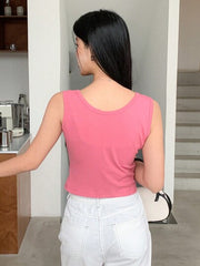 PINK ROUND NECK CASUAL SHORT TANK TOP