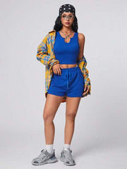 ROYAL BLUE SOLID CROP TANK TOP & DRAWSTRING WAIST SHORTS