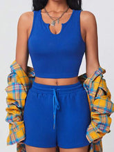 ROYAL BLUE SOLID CROP TANK TOP & DRAWSTRING WAIST SHORTS