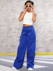 ROYAL BLUE TEEN GIRL SOLID TANK TOP & FLAP POCKET CARGO PANTS