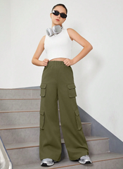 OLIVE FLAP POCKET CARGO PANTS