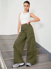 OLIVE FLAP POCKET CARGO PANTS