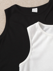 BLACK AND WHITE 2PCS TEEN GIRLS'HOLLOW OUT SHOULDER TANK TOP