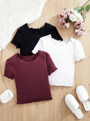 MULTICOLOR 3PCS/SET FLOUNCE COLLAR FITTED CASUAL T-SHIRT