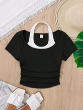 BLACK TEEN GIRLS' KNITTED COLOR BLOCK MOCK NECK CASUAL TOP