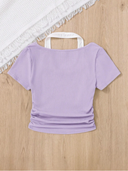 LILAC TEEN GIRLS' KNITTED COLOR BLOCK MOCK NECK CASUAL TOP