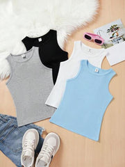 4PCS MULTICOLOR KNITTED SOLID COLOR SLIM FIT SLEEVELESS TANK TOP