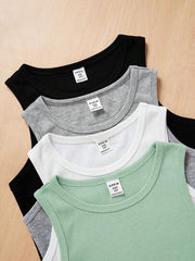 4PCS MULTICOLOR KNITTED SOLID COLOR SLIM FIT SLEEVELESS TANK TOP