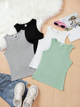 4PCS MULTICOLOR KNITTED SOLID COLOR SLIM FIT SLEEVELESS TANK TOP