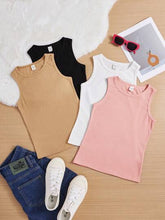 4PCS MULTICOLOR KNITTED SOLID COLOR SLIM FIT SLEEVELESS TANK TOP