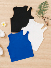 PACK OF 3 MULTICOLOR KNIT SOLID HOLLOW OUT TANK TOPS