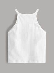 WHITE RIBBED KNIT SOLID HALTER TOP