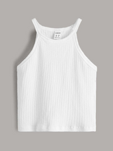 WHITE RIBBED KNIT SOLID HALTER TOP