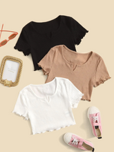 TWEEN GIRL 3PCS LETTUCE TRIM RIB KNIT TEE