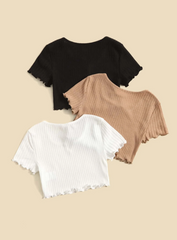 TWEEN GIRL 3PCS LETTUCE TRIM RIB KNIT TEE