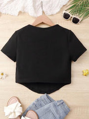 BLACK TEEN GIRLS' ELEGANT SHORT SLEEVE T-SHIRT