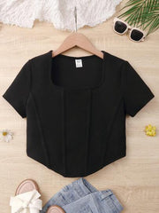 BLACK TEEN GIRLS' ELEGANT SHORT SLEEVE T-SHIRT