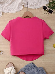 HOT PINK TEEN GIRLS' ELEGANT SHORT SLEEVE T-SHIRT