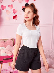 WHITE TEEN GIRLS' ELEGANT SHORT SLEEVE T-SHIRT