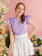 LILAC RUFFLE SLEEVE KEYHOLE BACK BLOUSE