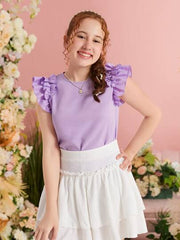 LILAC RUFFLE SLEEVE KEYHOLE BACK BLOUSE