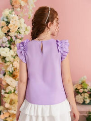 LILAC RUFFLE SLEEVE KEYHOLE BACK BLOUSE