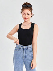 BLACK LEISURE SQUARE NECK TANK TOP