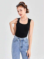 SOLID COLOR LEISURE SQUARE NECK TANK TOP 3PCS SET