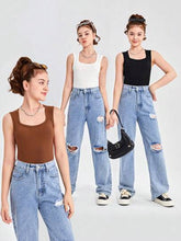 SOLID COLOR LEISURE SQUARE NECK TANK TOP 3PCS SET