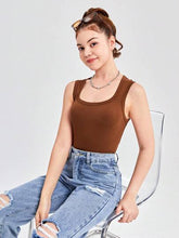 COFFEE BROWN LEISURE SQUARE NECK TANK TOP