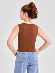 COFFEE BROWN LEISURE SQUARE NECK TANK TOP