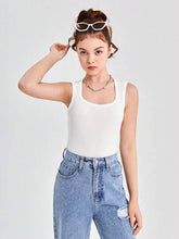 WHITE LEISURE SQUARE NECK TANK TOP