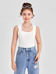 WHITE LEISURE SQUARE NECK TANK TOP