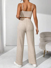 RIBBED CAMISOLE TANK TOP AND PANTS TWO-PIECE SET