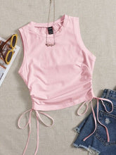 DRAWSTRING RUCHED SIDE CROP TANK TOP