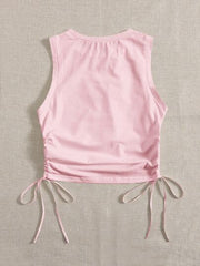 DRAWSTRING RUCHED SIDE CROP TANK TOP