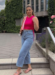 HOT PINK DRAWSTRING RUCHED SIDE CROP TANK TOP