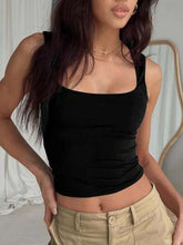 SOLID COLOR PLEATED SQUARE NECK CROP TOP