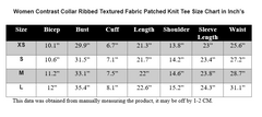 Contrast Collar Ribbed Textured Fabric Patched Knit Tee